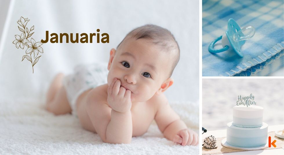 Baby name Januaria - cute baby, pacifier & cake