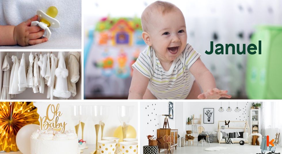 Baby name Januel - cute baby, pacifier, clothes, cake & baby room