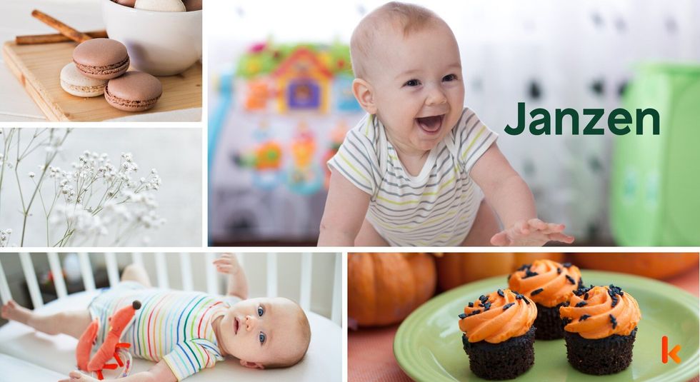 Baby name Janzen - cute baby, macarons, flowers, baby crib & cupcakes