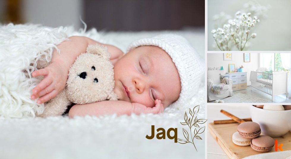 Baby name Jaq - cute baby, flowers, baby room & macarons