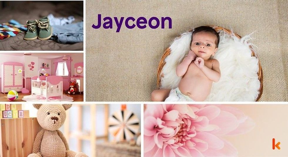 Baby name Jayceon - cute baby, flowers, shoes and toys.