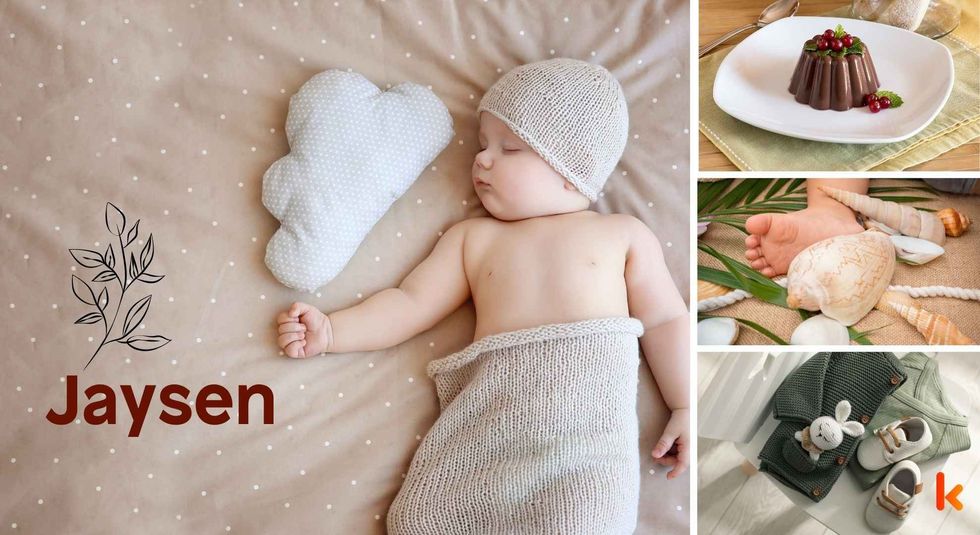Baby name Jaysen - sleeping baby, clothes, feet, dessert
