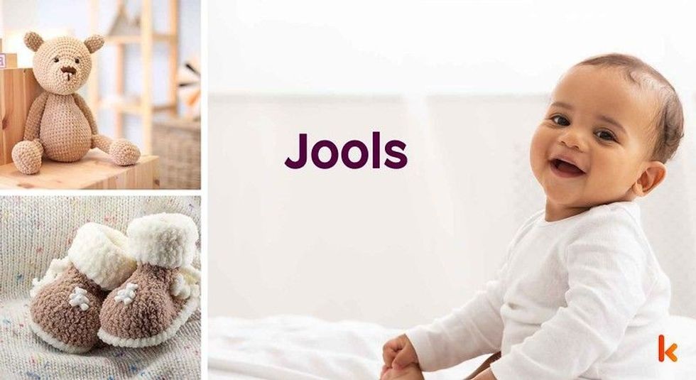 Baby Name Jools - cute baby, booties, toy.