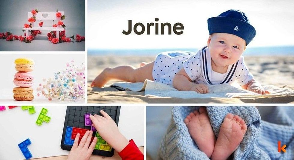 Baby name Jorine - cute baby, baby color toys , baby feet & baby flowers.