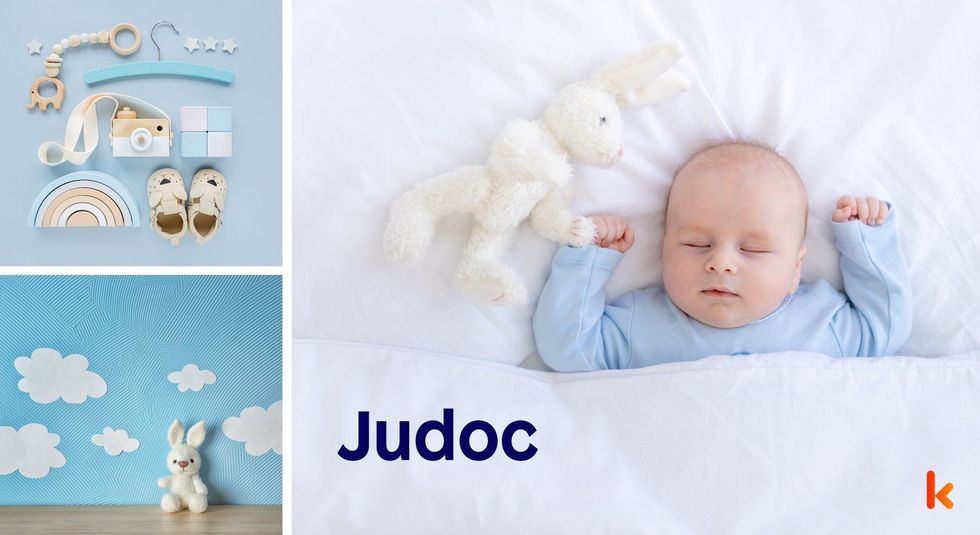 Baby Name Judoc - cute baby, knitted toy. 