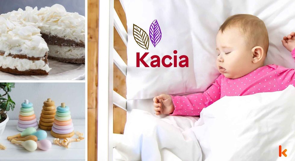 Baby name Kacia - sleeping baby, cake, toys