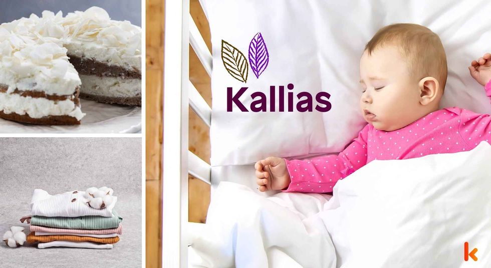 Baby name Kallias - sleeping baby, cake, clothes