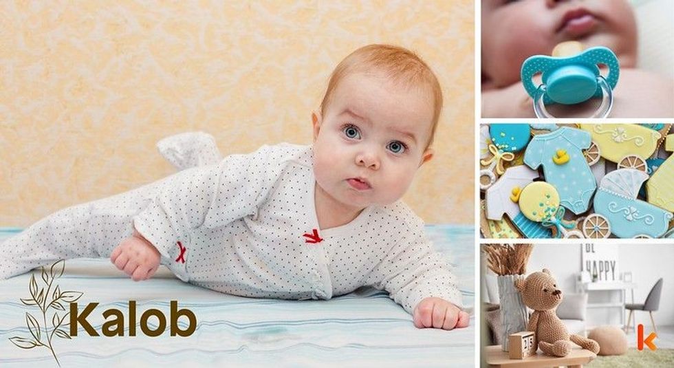Baby name Kalob - cute baby, pacifier, cookies & knitted toys