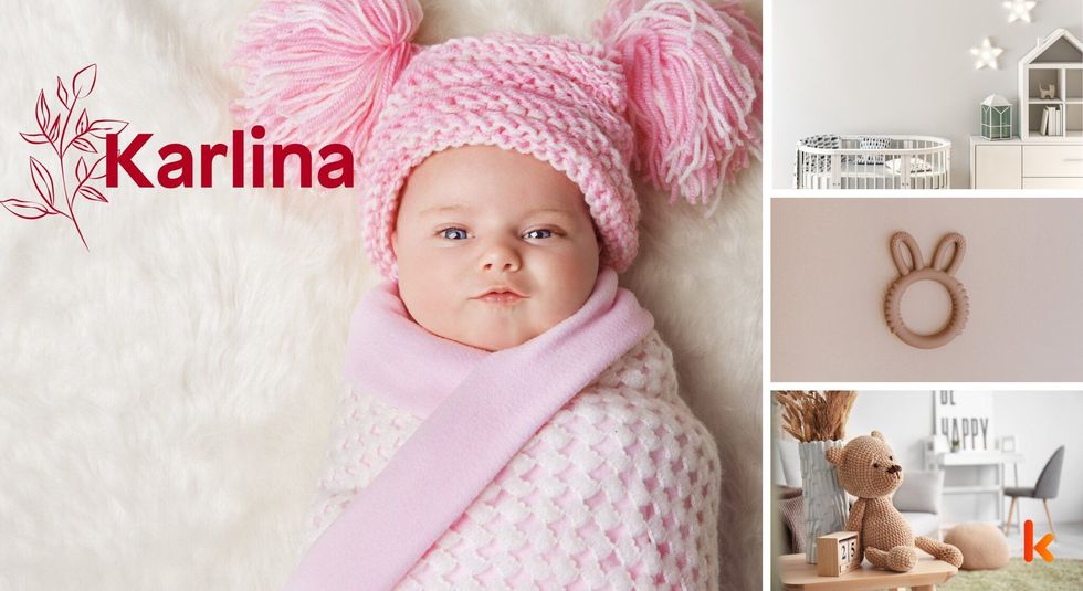 Baby name Karlina - cute baby, baby crib, teether & toys.