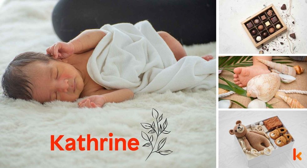 Baby name kathrine - sleeping baby, toys, feet, chocolates, seashells