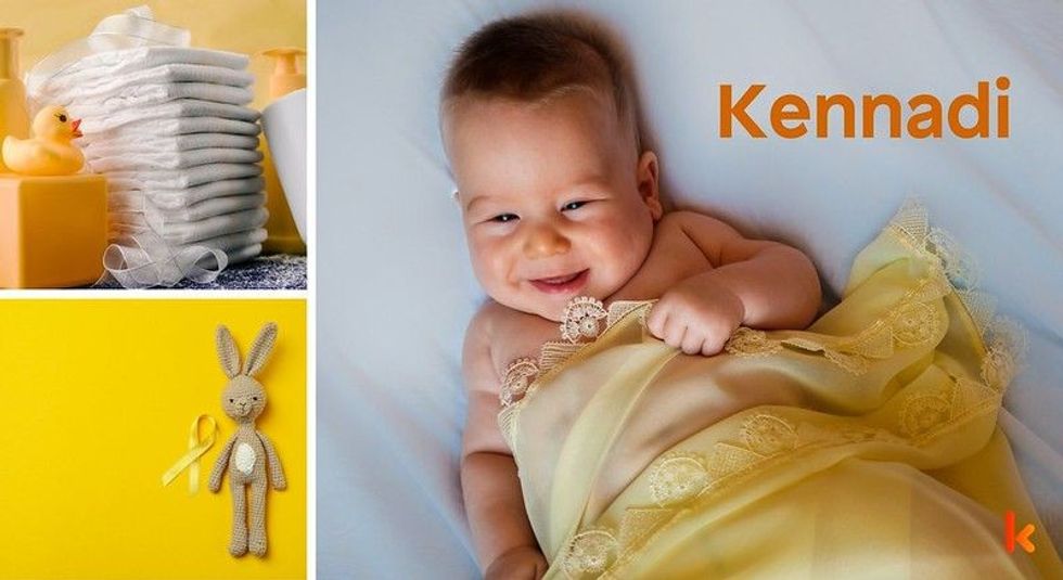 Baby Name Kennadi - cute baby, flowers, shoes and toys.