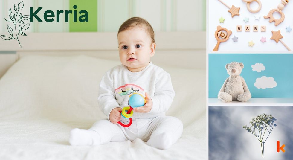 Baby name Kerria - cute baby, teether, toys & flowers