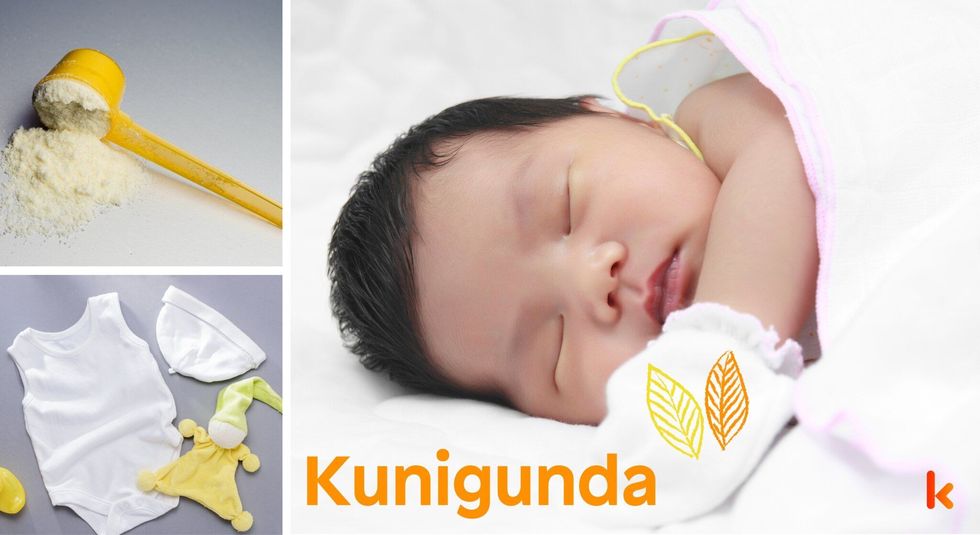 Baby name Kunigunda - cute baby, baby clothes, spoon, baby food