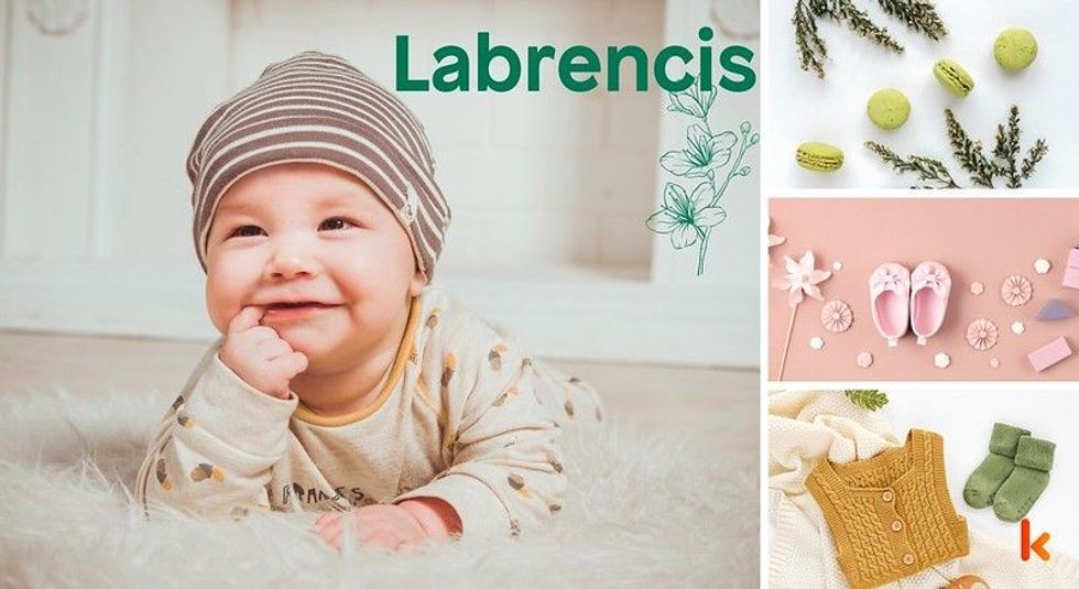 Baby Name Labrencis - cute baby, flower, shoes and toys