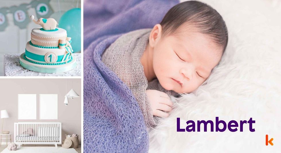 Baby name Lambert - cute baby, crib and cake