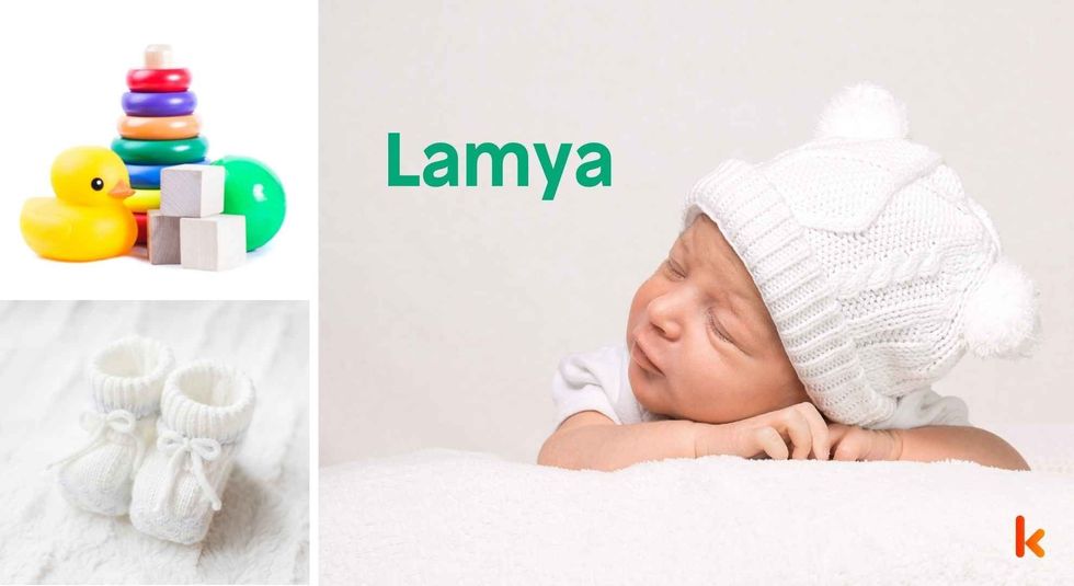 Baby Name Lamya - cute baby, shoes and toys.