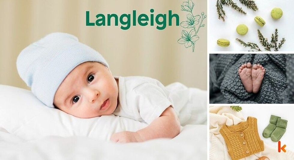 Baby Name Langleigh - cute baby, flowers, macrons, crib, shoes and toys.