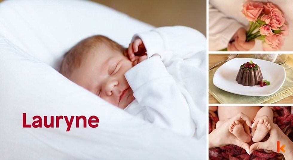 Baby name Lauryne - cute baby, baby feet, flower, dessert