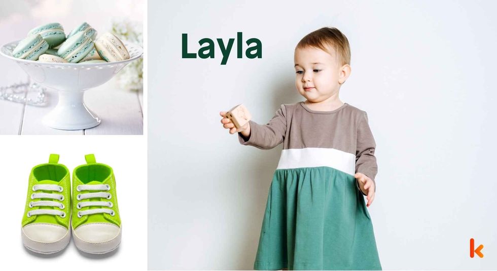 Baby Name Layla - cute baby, shoes and macarons.