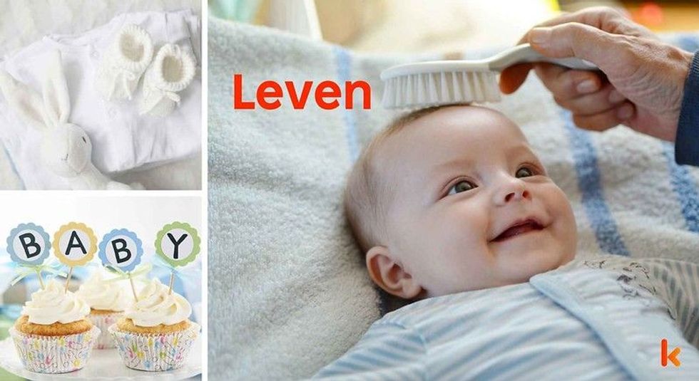 Baby name Leven - Cute, baby, cupcakes, booties brush & toys.