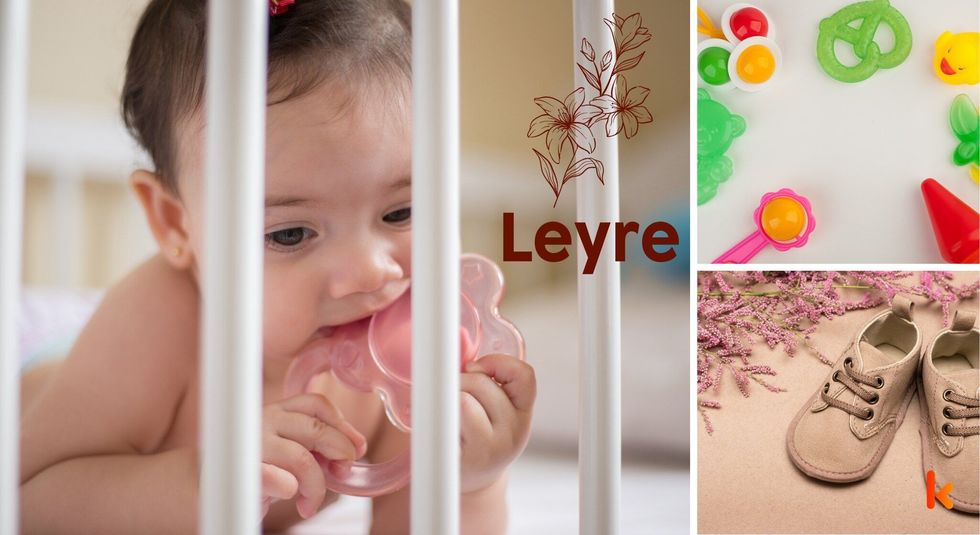 Baby Name Leyre - cute baby, flowers, shoes and toys.