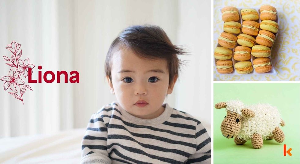 Baby name Liona - cute baby, macarons, crochet