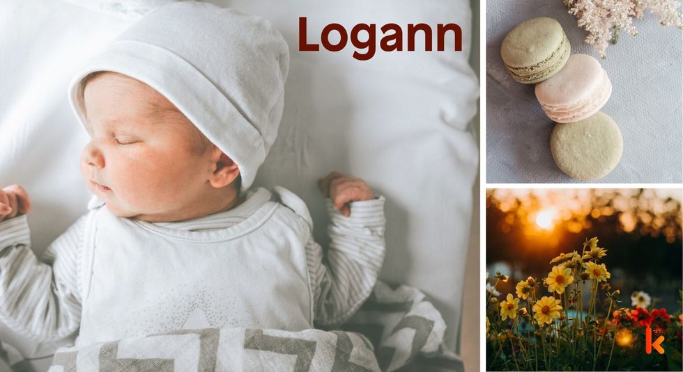 Baby name Logann - cute baby, macarons, flowers
