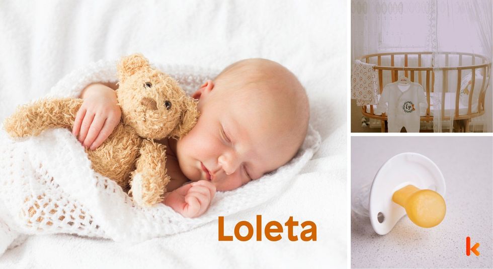 Baby name Loleta - cute baby, pacifier, crib