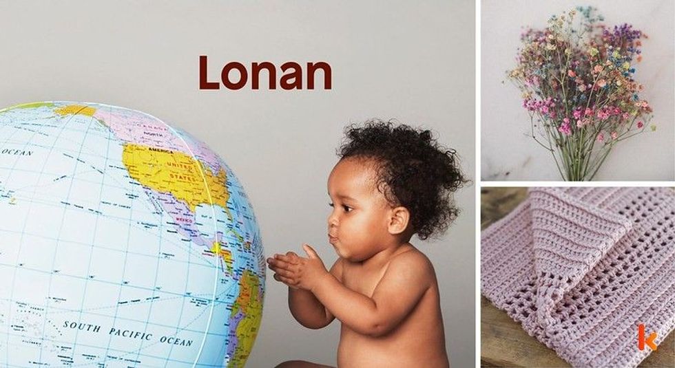 Baby name Lonan - cute baby, blanket, flowers