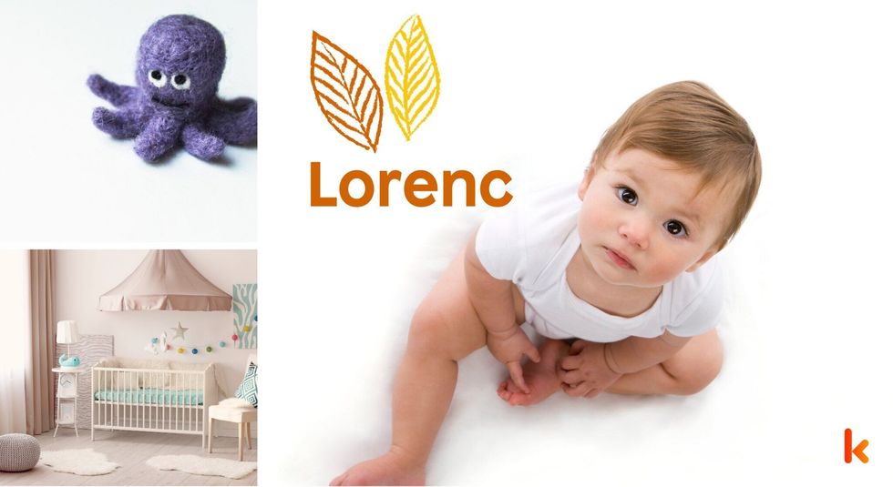 Baby Name Lorenc- cute baby, flowers, cradle and toys