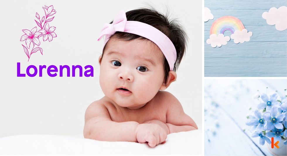 Baby Name Lorenna- cute baby, flowers, cradle and toys