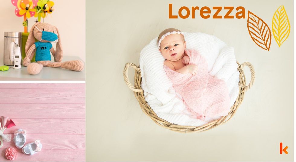 Baby Name Lorezza- cute baby, flowers, cradle and toys