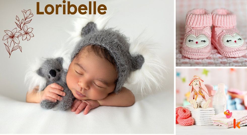 Baby Name Loribelle- cute baby, flowers, shoes and toys.