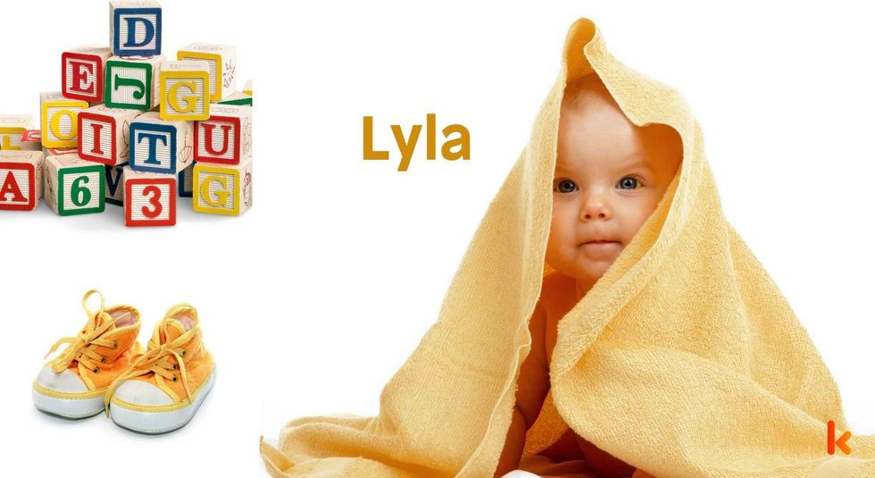Baby Name Lyla - cute baby, shoes and toys.