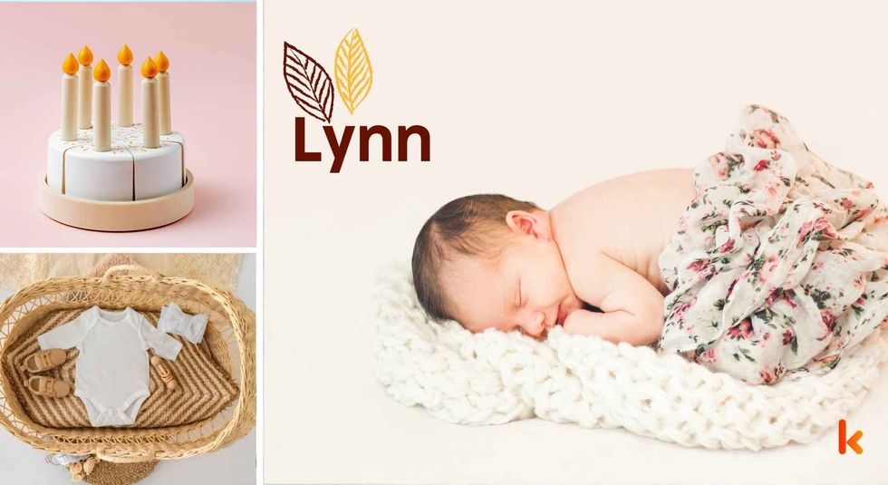 Baby name Lynn - cute baby, cake, basket