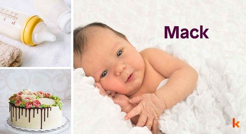 Baby Name Mack - cute baby, cake, feeding bottle.
