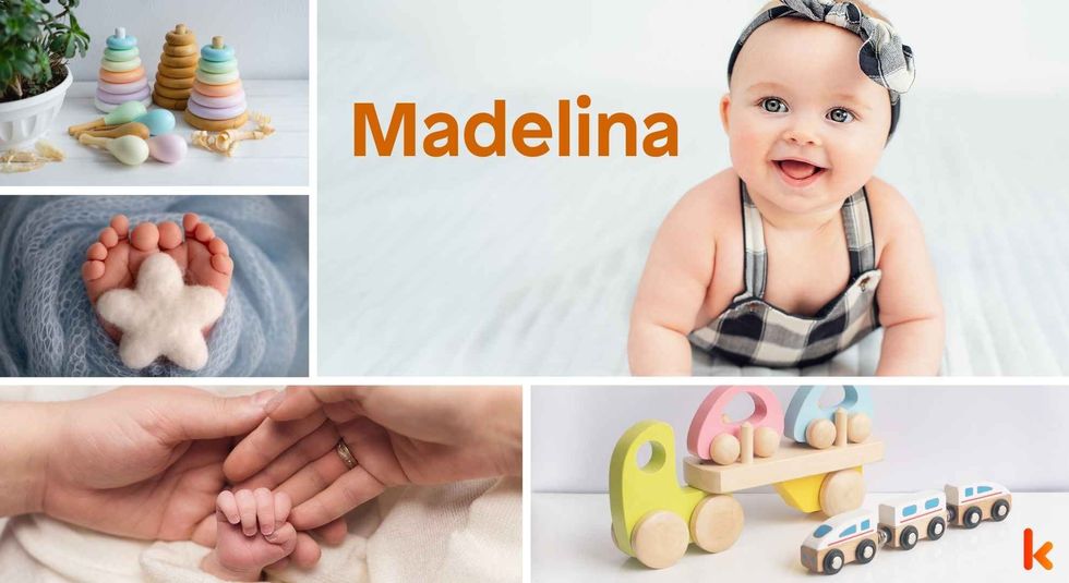 Baby name Madelina - cute baby, hands, feet, toys