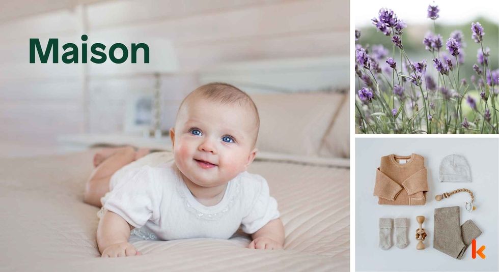 Baby name Maison - cute baby, clothes and flowers