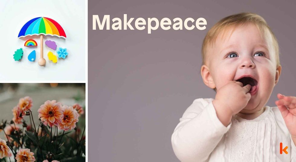 Baby name Makepeace - cute baby, toys and flowers