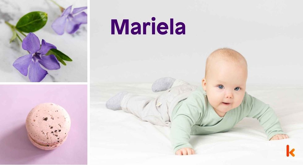 Baby name Mariela - cute baby, flowers, macarons