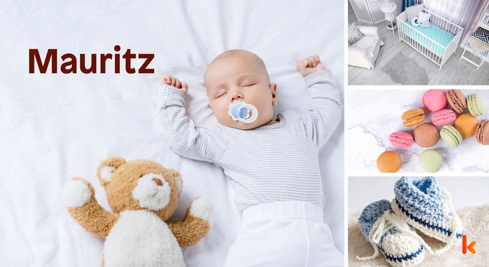 Baby name Mauritz- cute baby, crib, booties, macarons
