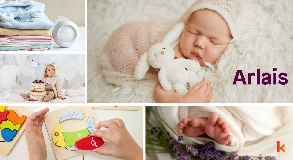 Baby name meaning Arlais - cute baby, baby feet, baby cake, baby color toys & baby flowers.