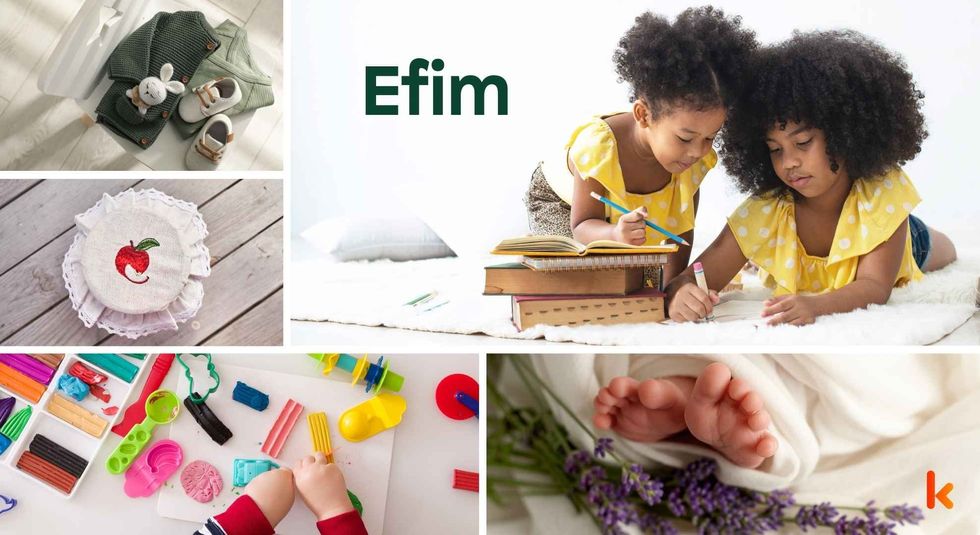Baby name meaning Efim - cute baby, feet, toys, clothes & cake.