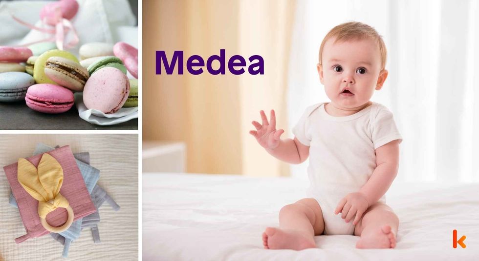 Baby name Medea - cute baby, macarons and clothes