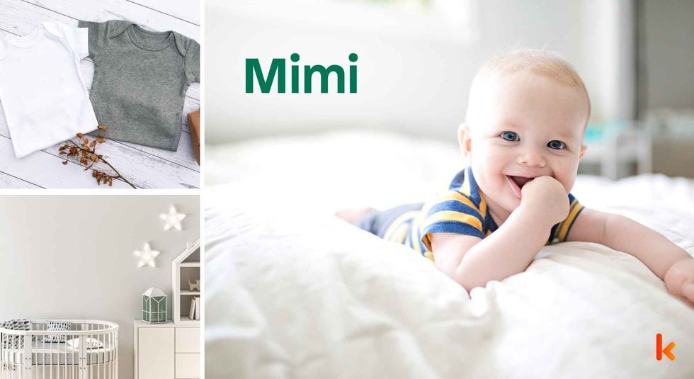 Baby name Mimi - cute baby, clothes, crib, accessories and toys.