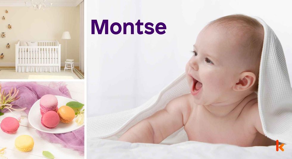 Baby name Montse - cute baby, macarons and crib