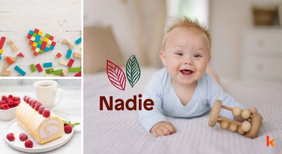 Baby name Nadie - cute baby, toys and cake.
