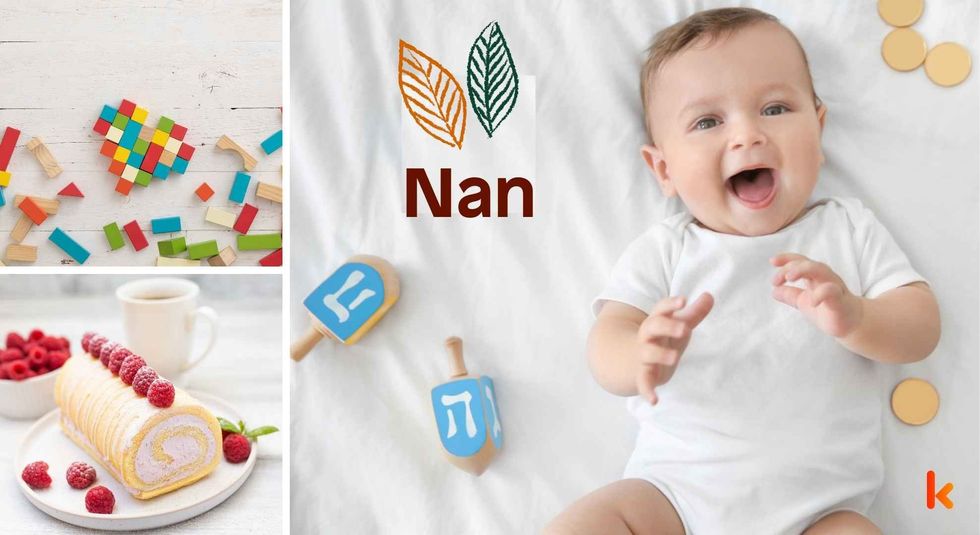 Baby name Nan - cute baby, toys and cake.