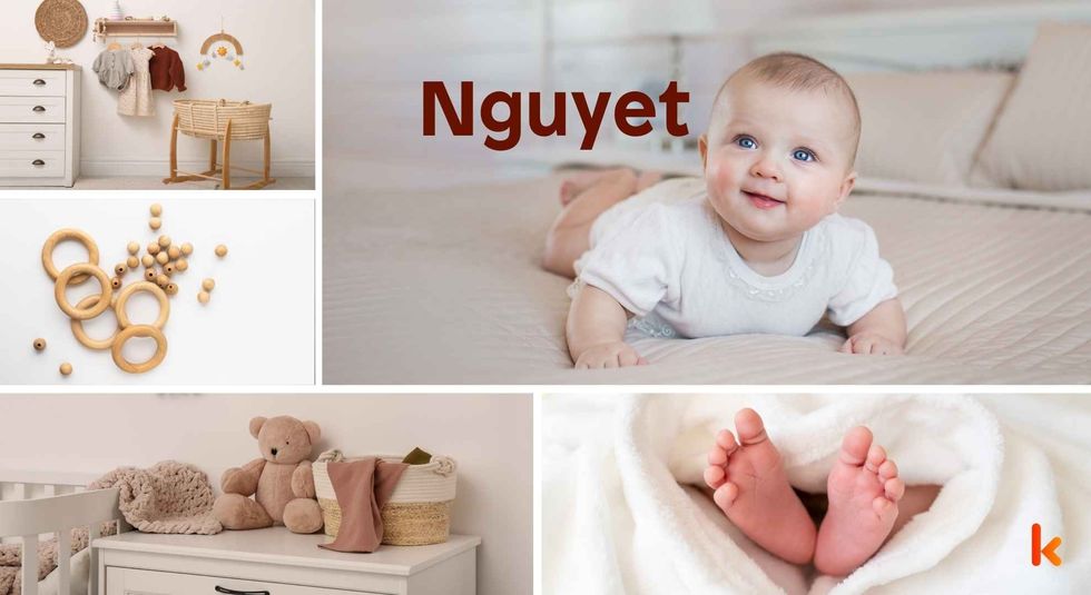 Baby name Nguyet- Cute baby, feet, room, teethers, cradle.