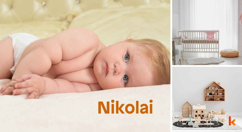 Baby name Nikolai - cute baby, crib and toys